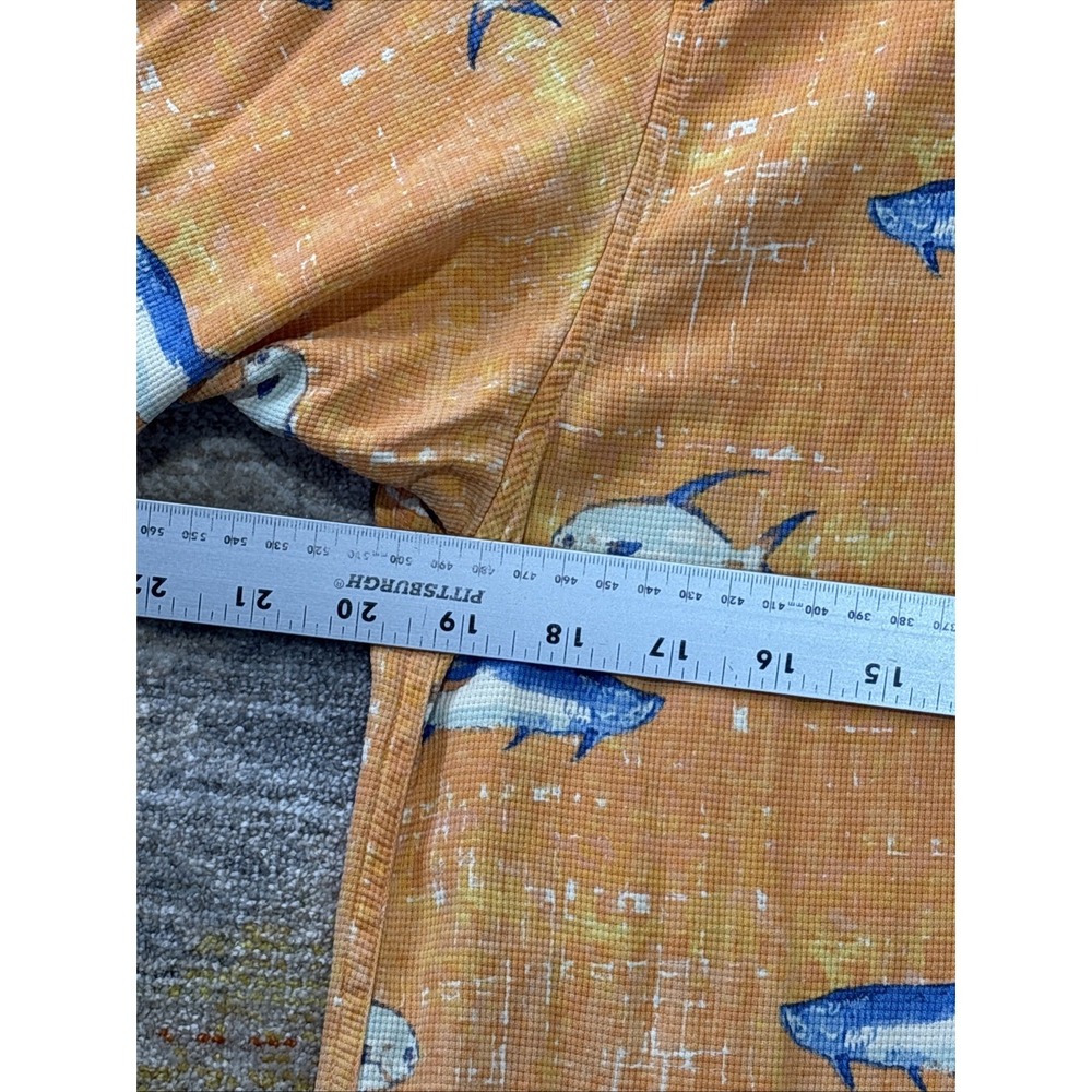 Men's Silk Nautical Fish Print Button Up Shirt Coastal Beach Orange Medium - Picture 4 of 8